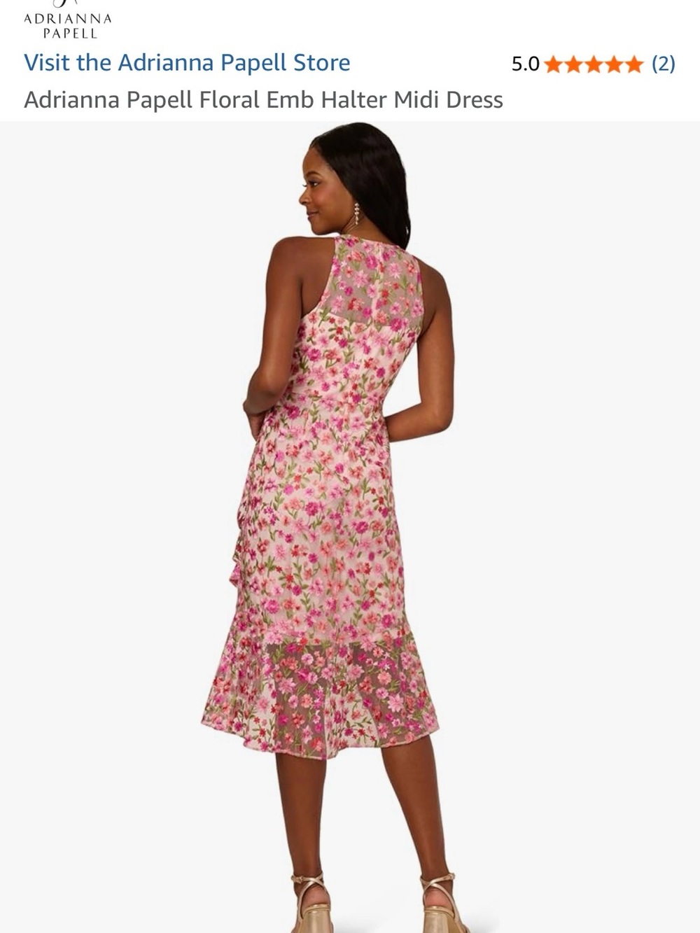 NWT Adrianna Papell Pink Multi Floral Halter Midi Dress size 10 - Picture 10 of 13